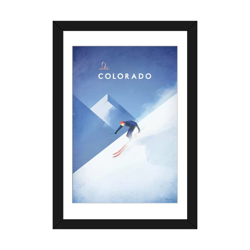 «Ski Colorado», impression sur toile tendue, H 32 po x l 24 po x P 1 po, Papier d'art encadré noir, Blanc