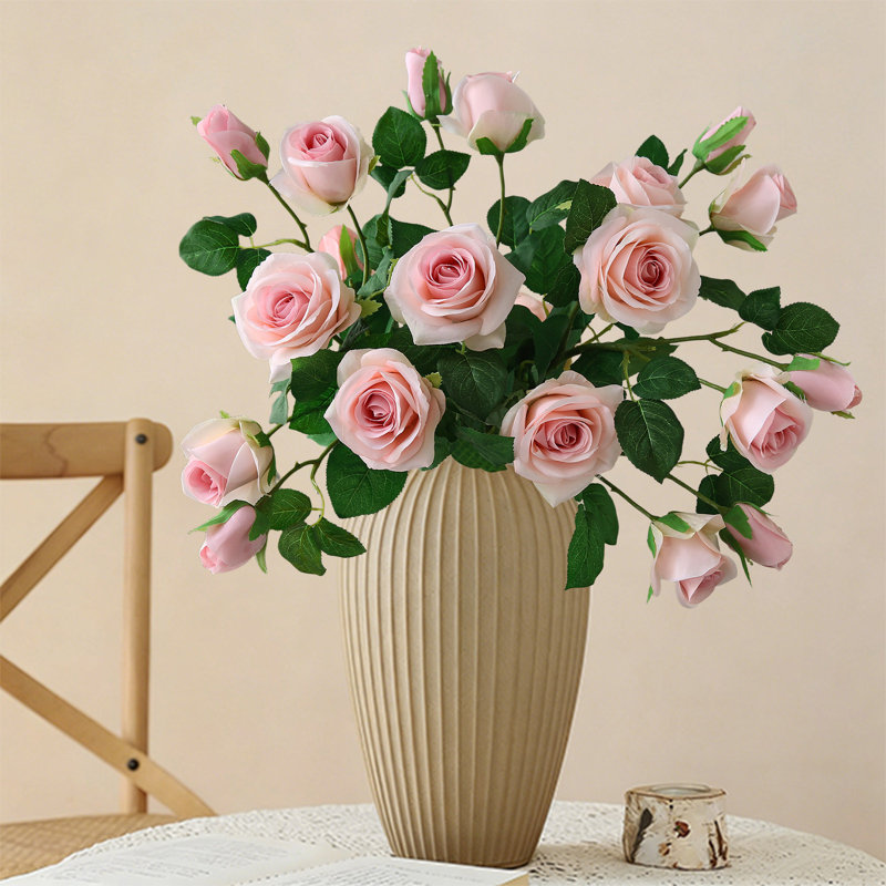  1 branche, 3 mini têtes de roses artificielles, bouquet de fleurs, décoration de bureau à domicile, (rose), Pink