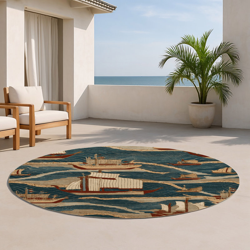 Tapis noir intérieur et extérieur ArtDeco, Rond 5 pi