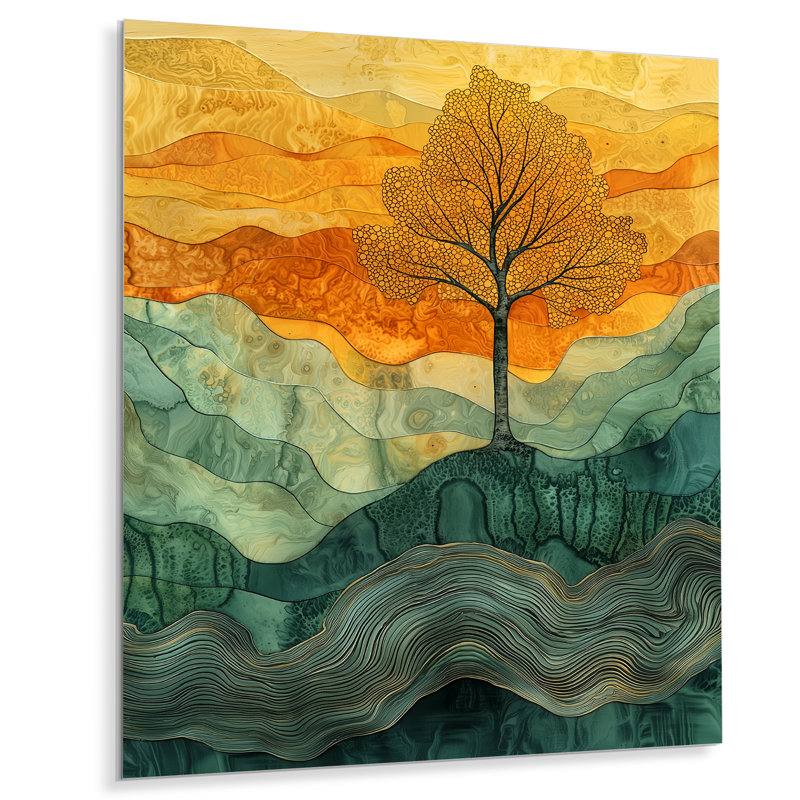 Nature bouleau avec des racines de sérénité II - arbre, impression murale en métal, H 32 po x l 24 po