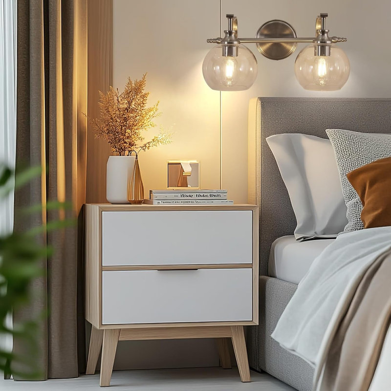 Luminaire de meuble-lavabo en nickel brossé, applique murale antirouille à 2 lumières avec fabrication en métal robuste pour la salle de bain, la chambre à coucher et le salon