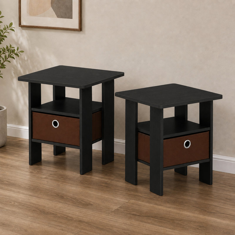 Table de chevet avec tiroir à bacs Tidur, Americano/Medium Brown, Ensemble de 2