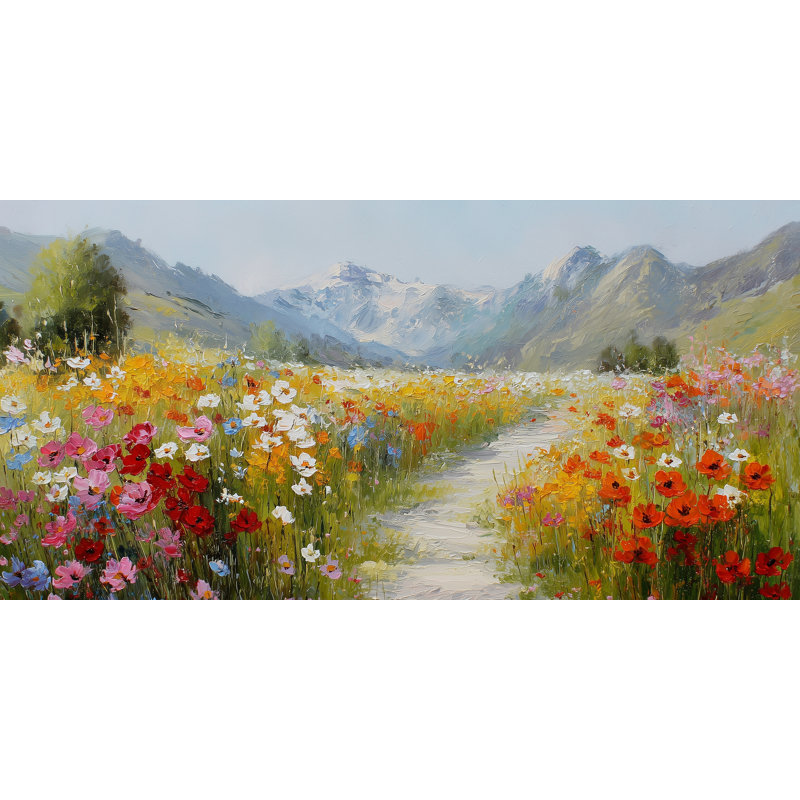 Mountain Path Wildflowers Wrapped Canvas Wall Art, 24"H x 48"W x 1.5"D