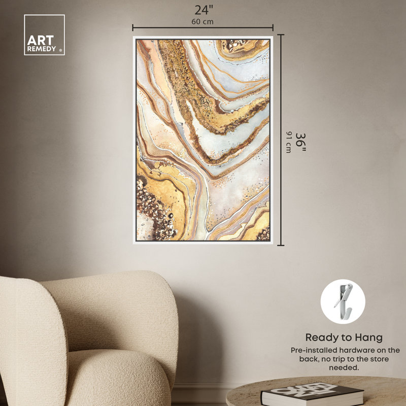 Lignes dorées, Cadre blanc, H 37 po x l 25 po