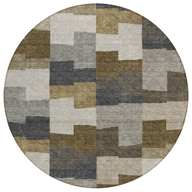 Tapis d'intérieur rond lavable beige et ivoire 8 pi