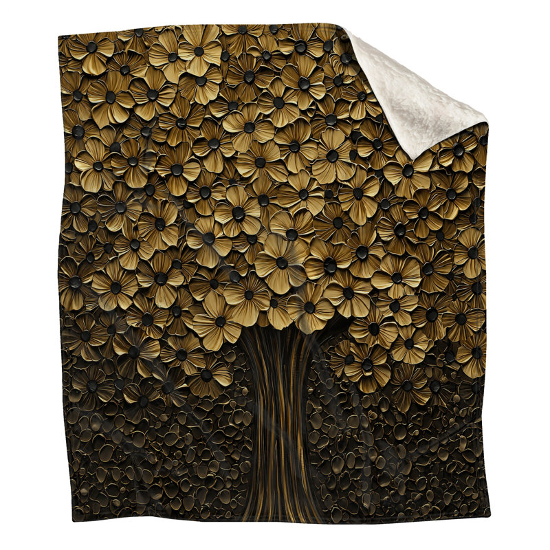 Couvertures dorées à motif floral, L 50 po x H 60 po