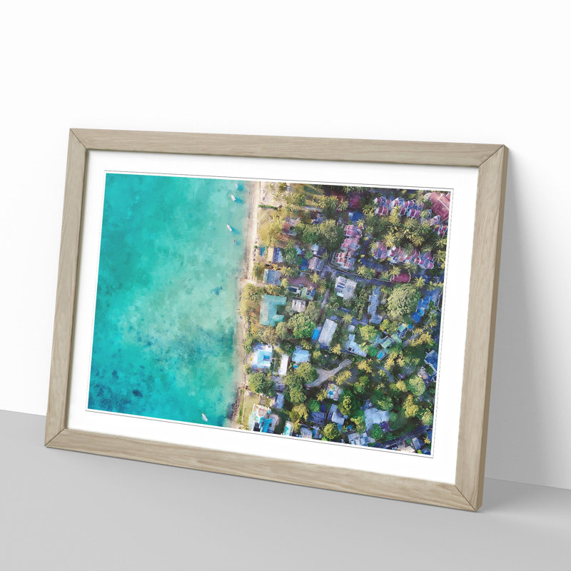 View Above Mauritius - Picture Frame Painting, 36cm H x 48cm W x 2cm D, Oak Framed