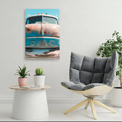 «Vintage Rusted Gmc Truck Classic Retro Traditional Traditional Tree Landscape», reproduction d'art mural