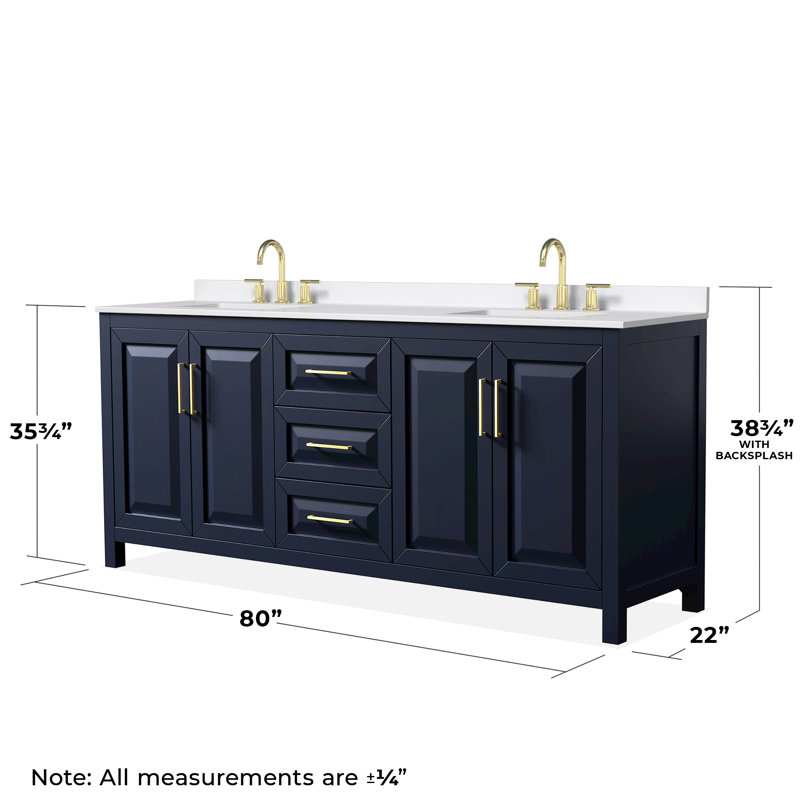 Daria 80'' W Vanity, White Quartz, Brushed Gold, Blue