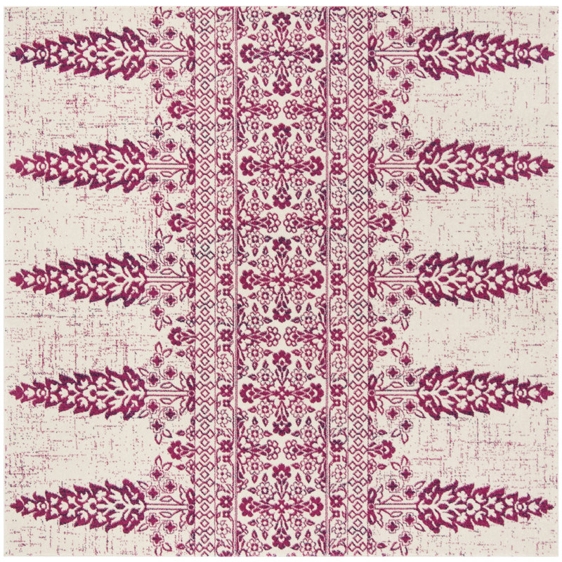 Annette Floral Ivory/Fuchsia Area Rug, Square 6'7"