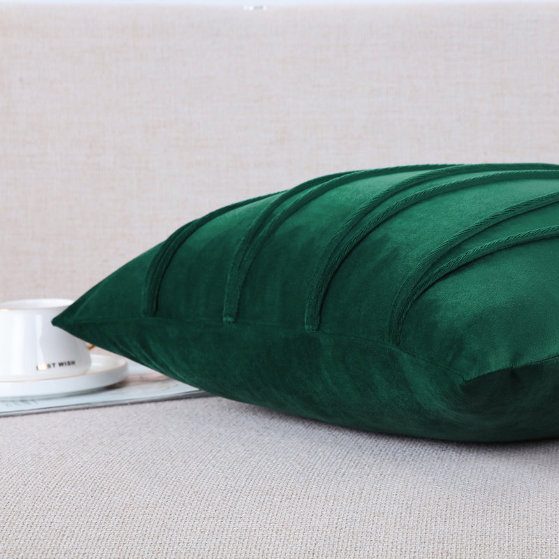 Pleated Square Polyester Velvet Pillow Cover, 20" W x 20" L, Emerald