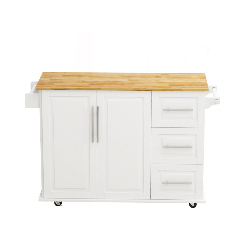 Kitchen Island Cart With 2 Door Cabinet And Three Drawers,43.31 Inch Width With Spice Rack,Towel Rack