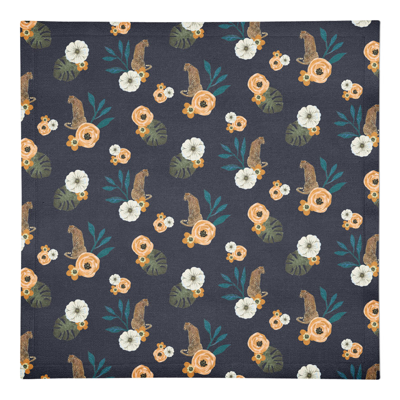 Silvestre Cotton Floral Square Napkin, Navy