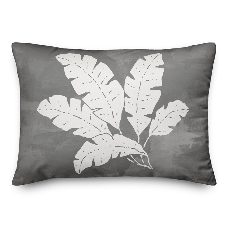  Housse et insert de coussin rectangulaire d'extérieur à motif de feuilles, Gris