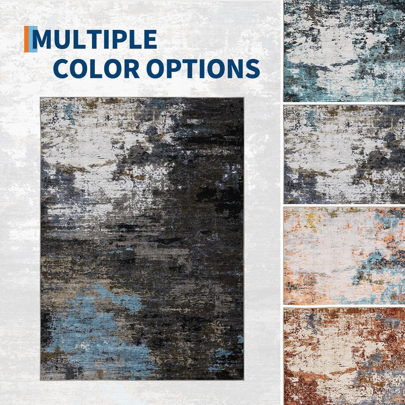 Abstract Art-Inspired Thin Indoor Rug, Distressed Oil Painting Pattern Low Pile Area Mat with Soft Surface, Easy to Clean & Stain Resistant for Living Room, Bedroom, Entryway, Study
