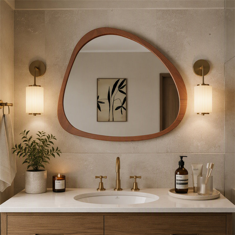 Miroir en bois massif 45 po Miroir mural asymétrique