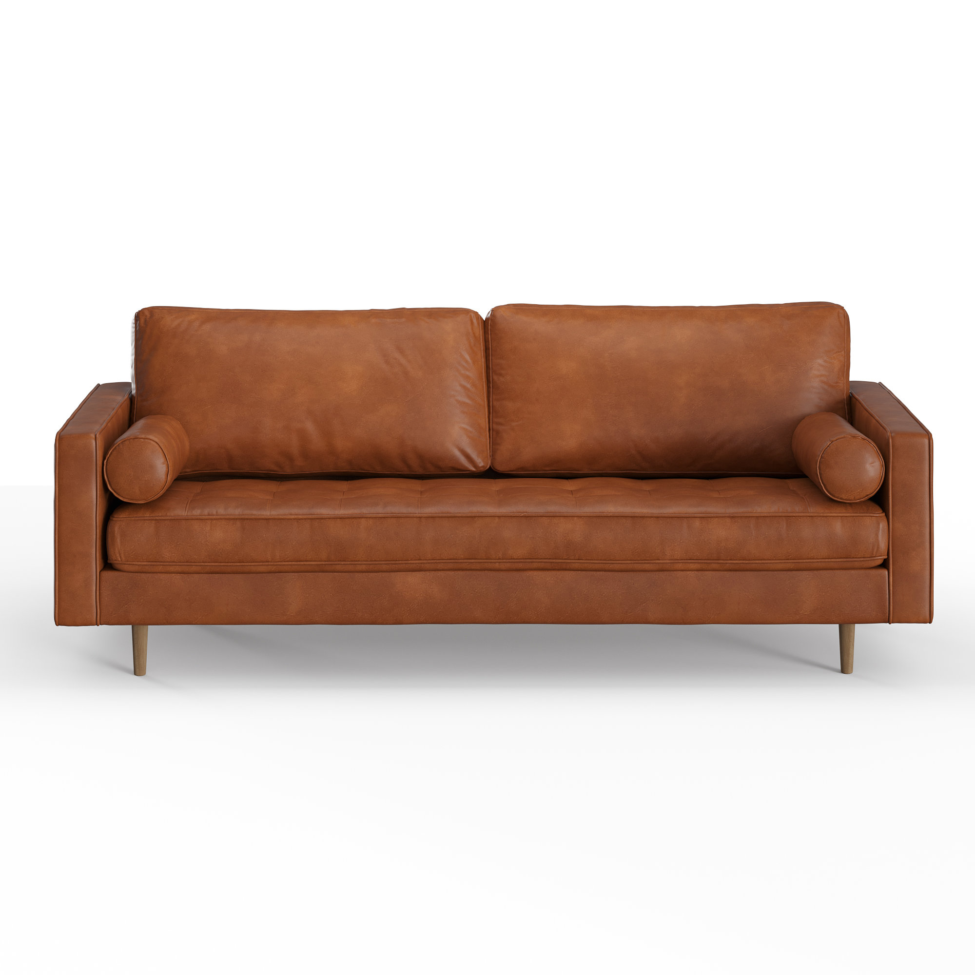 Geo 84" Vegan Leather Sofa, Saddle Tan Vegan Leather