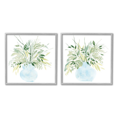 «Herbal Plants Watercolor Vase» par Grace Popp - ensemble de 2 peintures sur bois