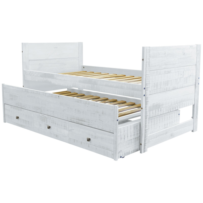 Nailsworth Twin 3 Drawer Solid Wood Mate's & Captain's Bed with Twin Trundle, Rustic White, Rustic White