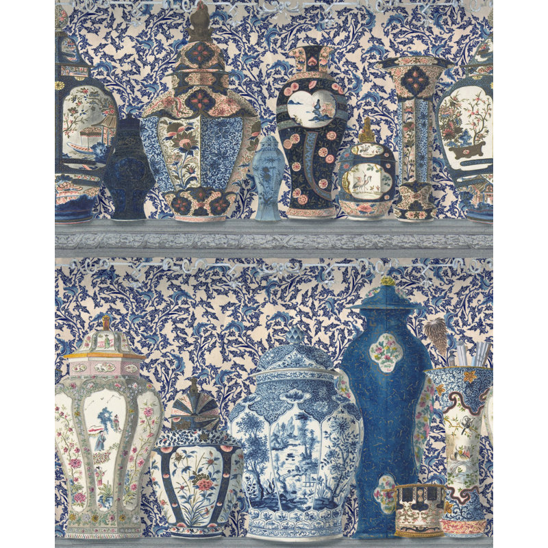 The Artists House Wallpaper Roll, Indigo/Taupe/White