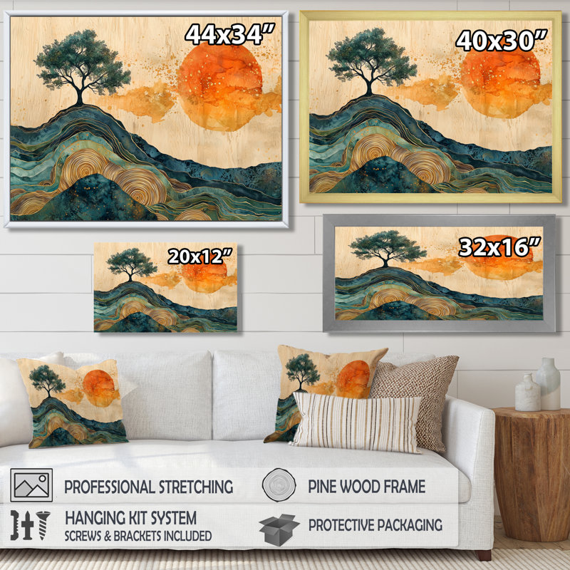 Arbre baobab Gorrono Sunrise avec racines d'Afrique IV - arbre grand, art mural, Toile tendue, H 16 po x l 32 po