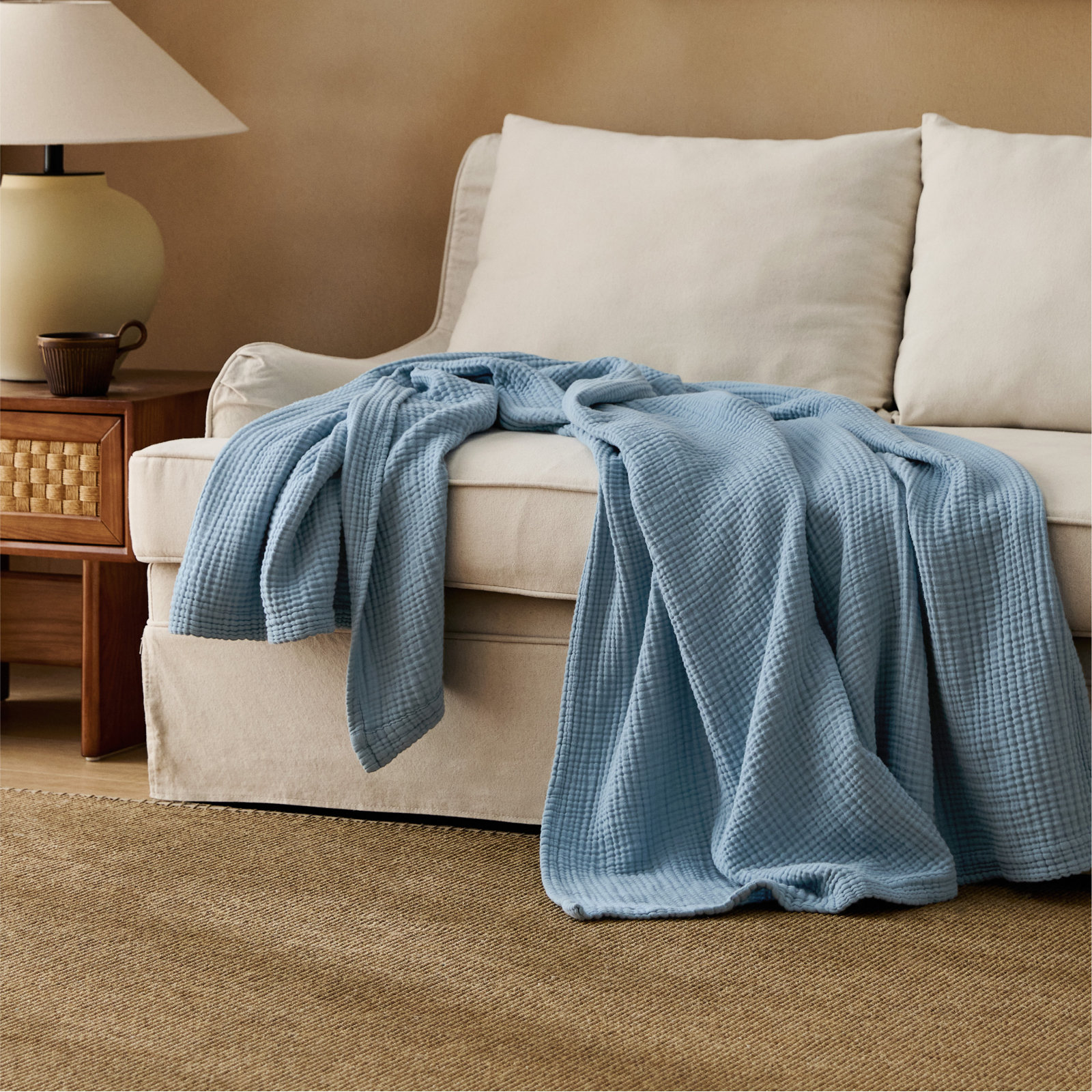 Bedsure Cotton Muslin Throw Blanket, Twin-XL, Spring Blue