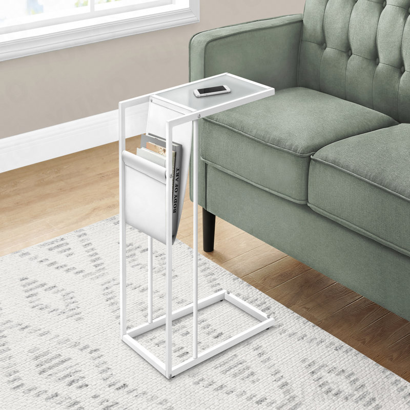 Table-collation en forme de C en similicuir blanc avec rangement pour magazines