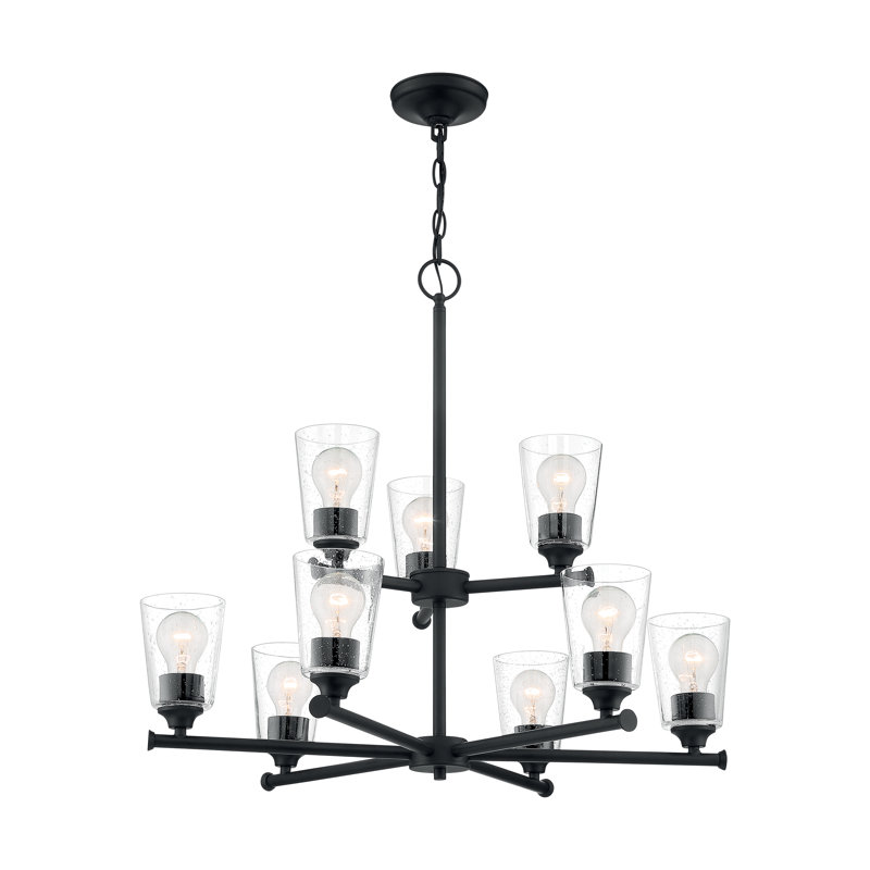 Lustre linéaire moderne Spoutnik à 9 lumières Weccacoe, Noir mat