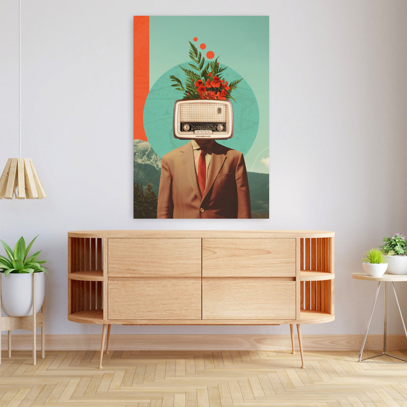 Art contemporain abstrait rétro surréel, H 48 po x l 32 po