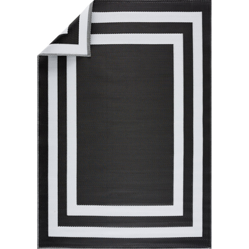 Tapis intérieur / extérieur noir / blanc cassé Noxen, Rectangle 6 pi x 9 pi