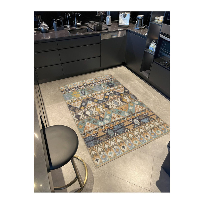 Tapis décoratif bleu lavable à la machine, Sous-tapis carré 3 pi 3 po inclus