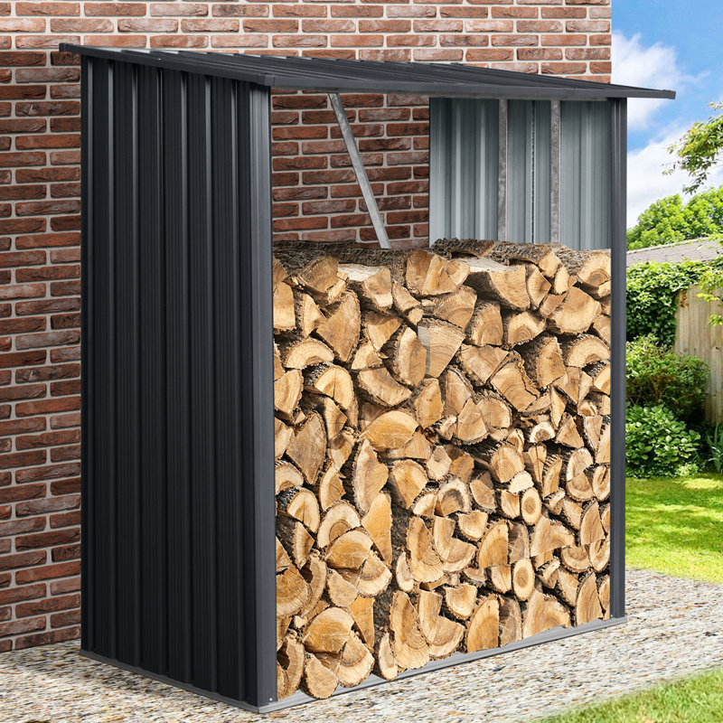 3Ft X 5Ft Metal Firewood Storage Shed - Weather- For Year-Round Use Black Galvanized Steel For All Seasons
