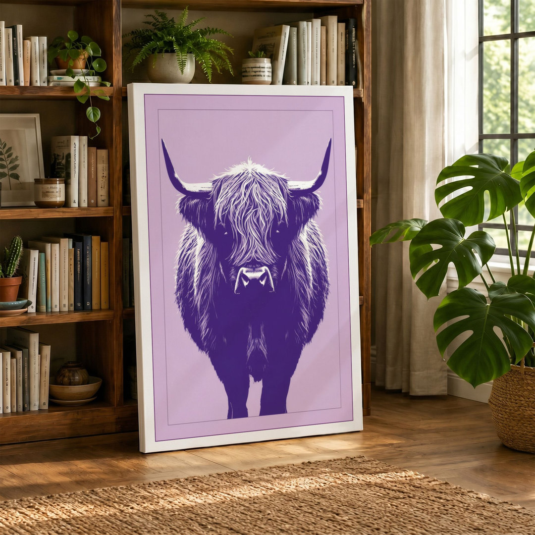 Highland Cattle Portrait Modern - Wrapped Canvas