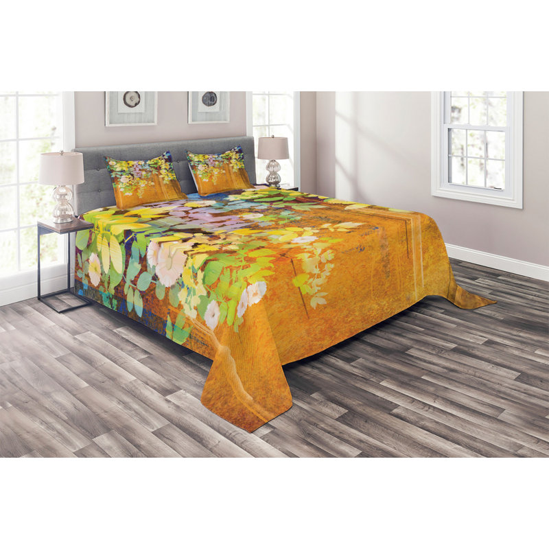 Farmhouse / Country Polyester Floral Coverlet, Queen Bedspread + 2 Shams