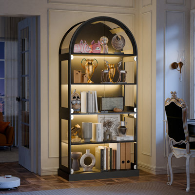 Vitrine arquée en verre avec éclairage à détecteur de mouvement, vitrine lumineuse moderne