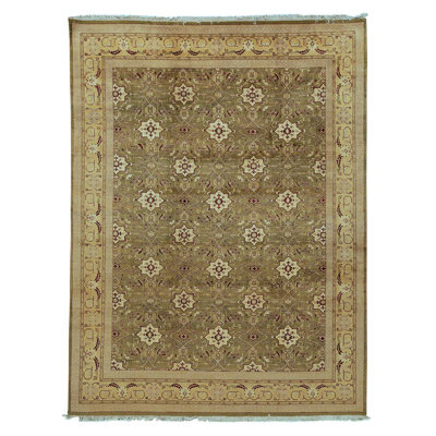 Tapis vert / beige / ivoire de haute qualité noué à la main de conception unique