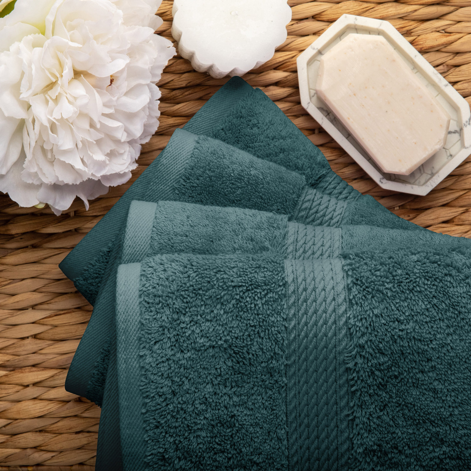 Egyptian Cotton Hand Towels, Teal
