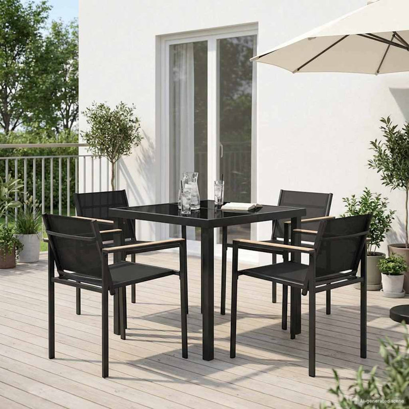 Outdoor Furniture Set Black Textilene Garden Patio
