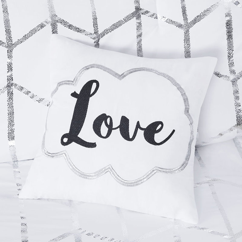 Oreiller et édredon double / grand imprimé métallique - géométrique argenté sur fond blanc, 2 taies décoratives, coussins décoratifs, imprimé confort, microfibre douce, froissable, lavable à la machine