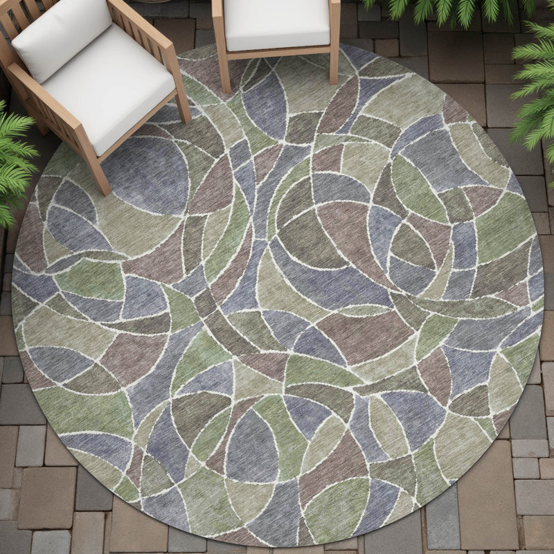 Tapis géométrique Husby ACN2208 intérieur / extérieur lavable à la machine, Rond 8 pi