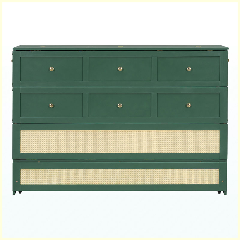 Grand lit escamotable vert avec grands tiroirs de rangement et lit mural peu encombrant