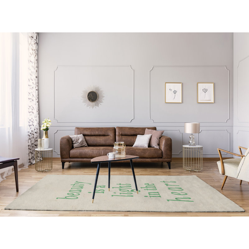 Tapis en poly-chenille à citation manuscrite beauté, Rectangle 9 pi x 12 pi