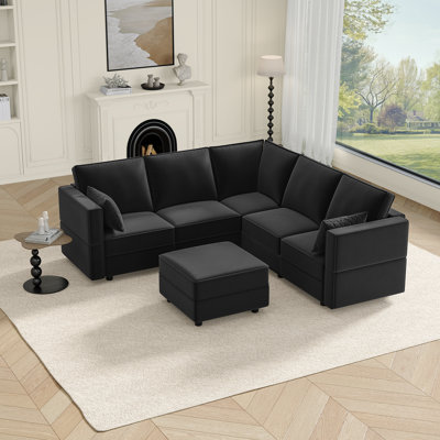 91.7" Velvet  Modular Sofa, 5-seater Convertible Couch With 1 Ottoman
