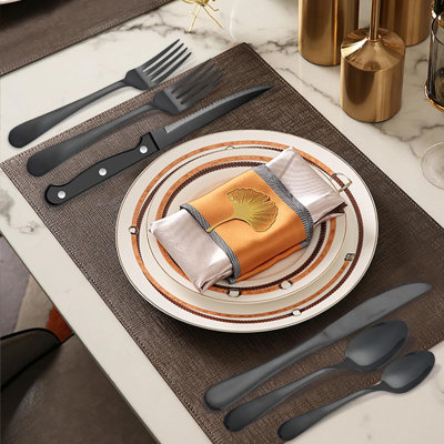 48-Piece Black Stainless Steel Flatware Set – Modern Cutlery Utensil for 8, Stylish Dining for Weddings, Parties & Banquets