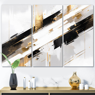 Or noir symétrique Sripes II - 3 pièces sur toile tendue