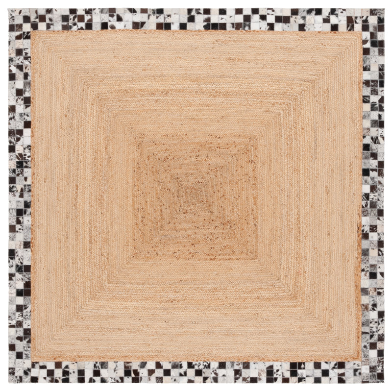 Daile Hand Loomed Leather/Jute Checkered Rug in Gray/Natural, Square 6'