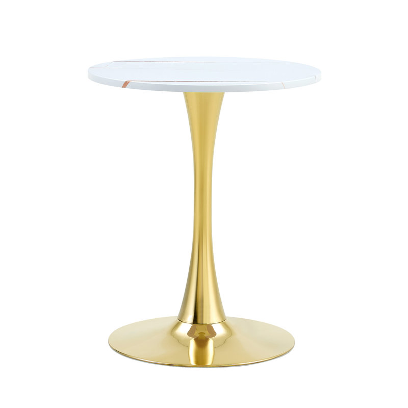 Round Dining Table (Not Including Chair), 28.3"H x 23.6"L x 23.6"W, White, Gold