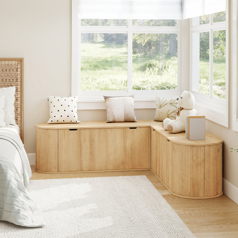 Banc de coin-repas en L avec rangement escamotable, Beige