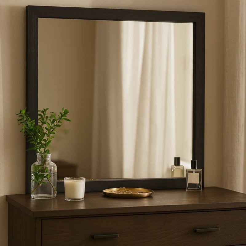 Miroir rectangulaire pour commode Dex, verre non biseauté, mélamine bois noir, Noir