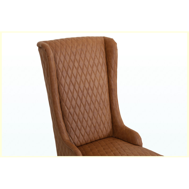 Fauteuil à oreilles haut dossier en similicuir de 23,03 po avec revêtement capitonné et pieds en bois
